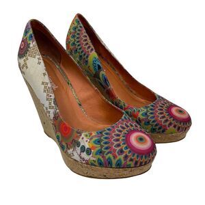 Desigual Shoes Orange Peacock Brick Cork Wedge Women's EU 39